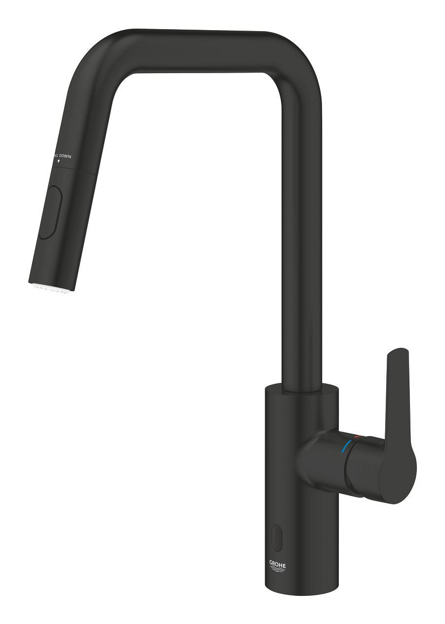 GROHE Start – Einhebelmischer mit ausziehbarer Brause, 38,1 cm Höhe, Ausladung 22,1 cm, Messing, schwarz