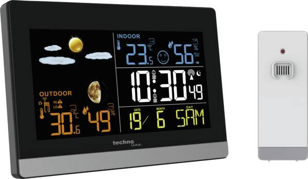 Technoline WS 6455 – Wetterstation, innen/aussen, Farbdisplay, inkl. Aussensensor – schwarz