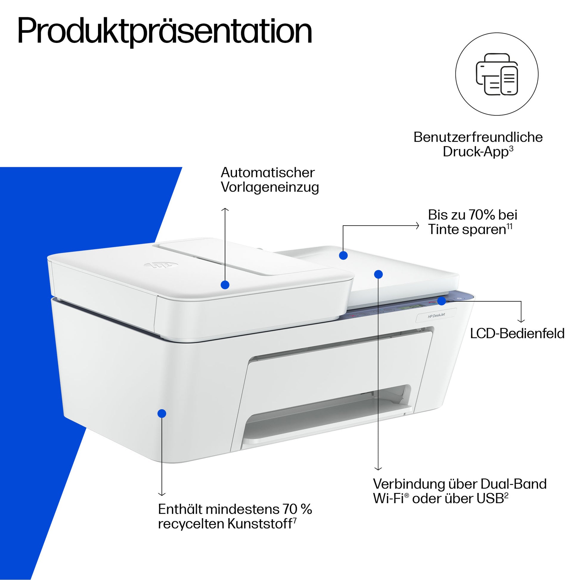 HP DESKJET 4322 ALL-IN-ONE – Farbtintenstrahl-Multifunktionsdrucker, A4, 3-in-1, Duplex, ADF, WLAN, AirPrint