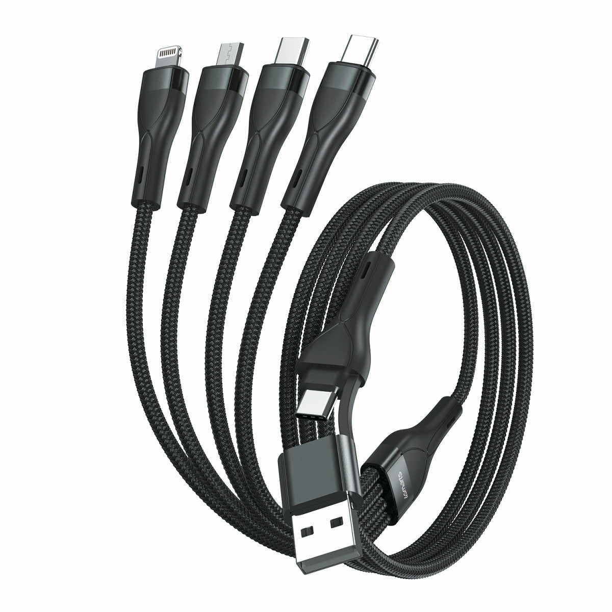 4smarts Multi-Kabel – 4-in-2 USB-A/USB-C auf USB-C/Micro-USB/Lightning 1,2 m, PD 15 W, geflochten