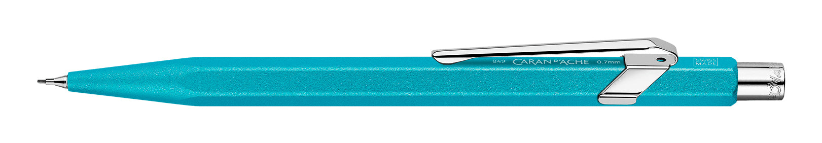 Caran d-Ache Caran d'Ache 849 Colormat-X Druckbleistift – 0,7 mm – Aluminium – Türkisblau – Mit Radierer