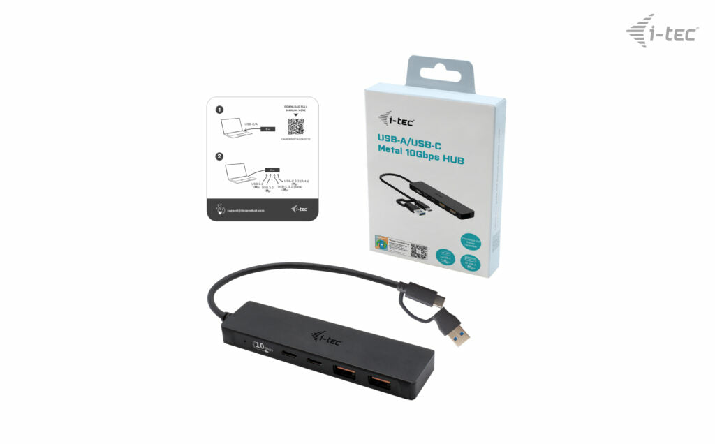i-tec USB-Hub – 2× USB-A, 2× USB-C, für Windows/Mac/ChromeOS