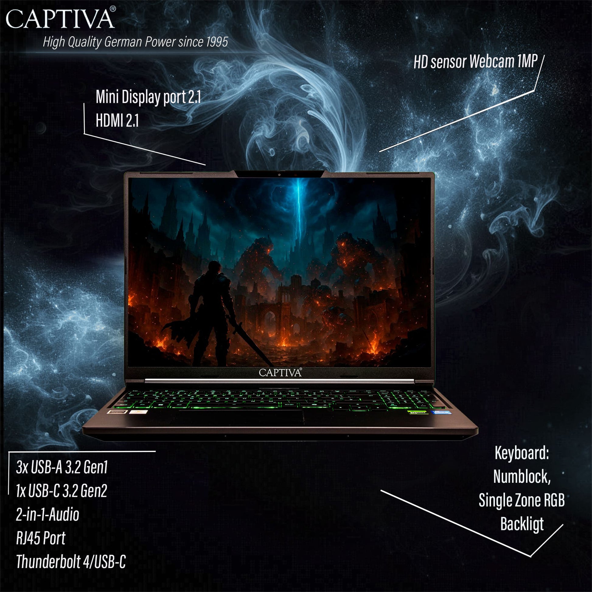 Captiva I98-135CH – 16" WQXGA, Core i7 14650HX, 32 GB, 2 TB SSD, RTX 5070, Win 11 Home, QWERTZ (CH)