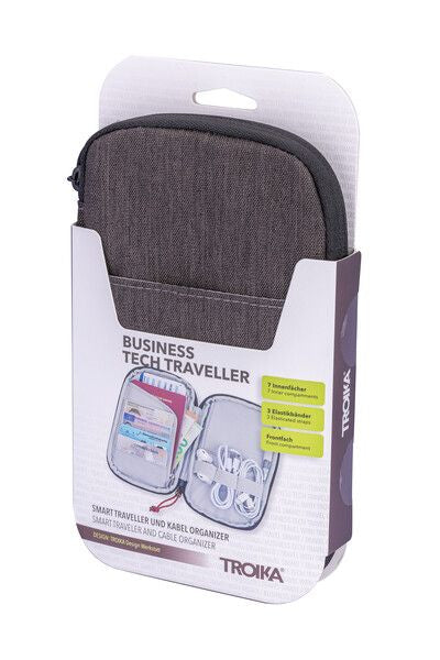 TROIKA Business Tech Traveller – mit Visitenkartenfach, Reissverschlusstasche – Polyester, Grau
