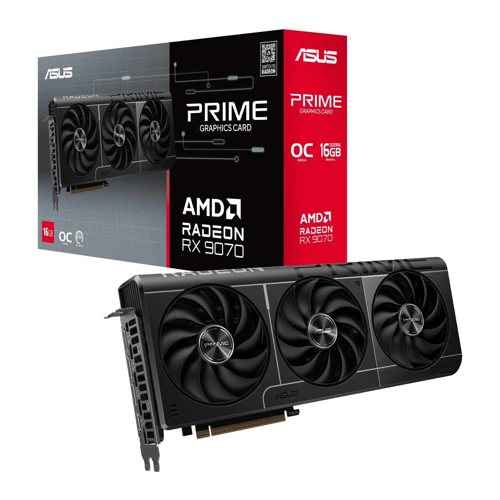 ASUS PRIME-RX9070-O16G – PCIe Grafikkarte – 3×DP, 1×HDMI, PCIe 5.0, Radeon RX 9070, 16 GB GDDR6, 2×8-Pin