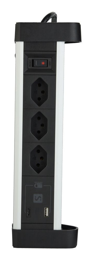 M. Schönenberger Steckdoseneinheit – 3×T13, USB‑A/USB‑C 20 W, 3 m Kabel, Schalter, Tisch