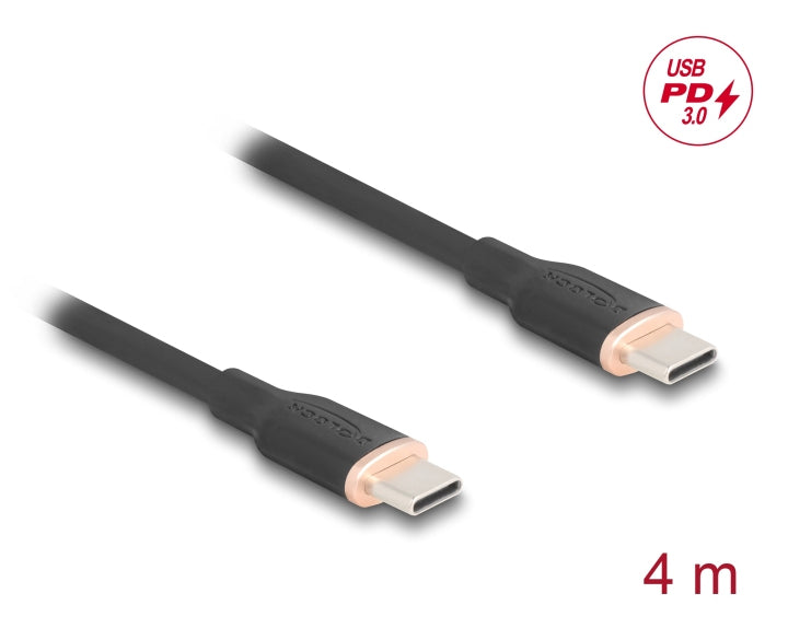 DeLOCK USB-C auf USB-C Kabel – USB 2.0 (480 Mbit/s) – 4 m – PD 60 W – Silikon – Schwarz