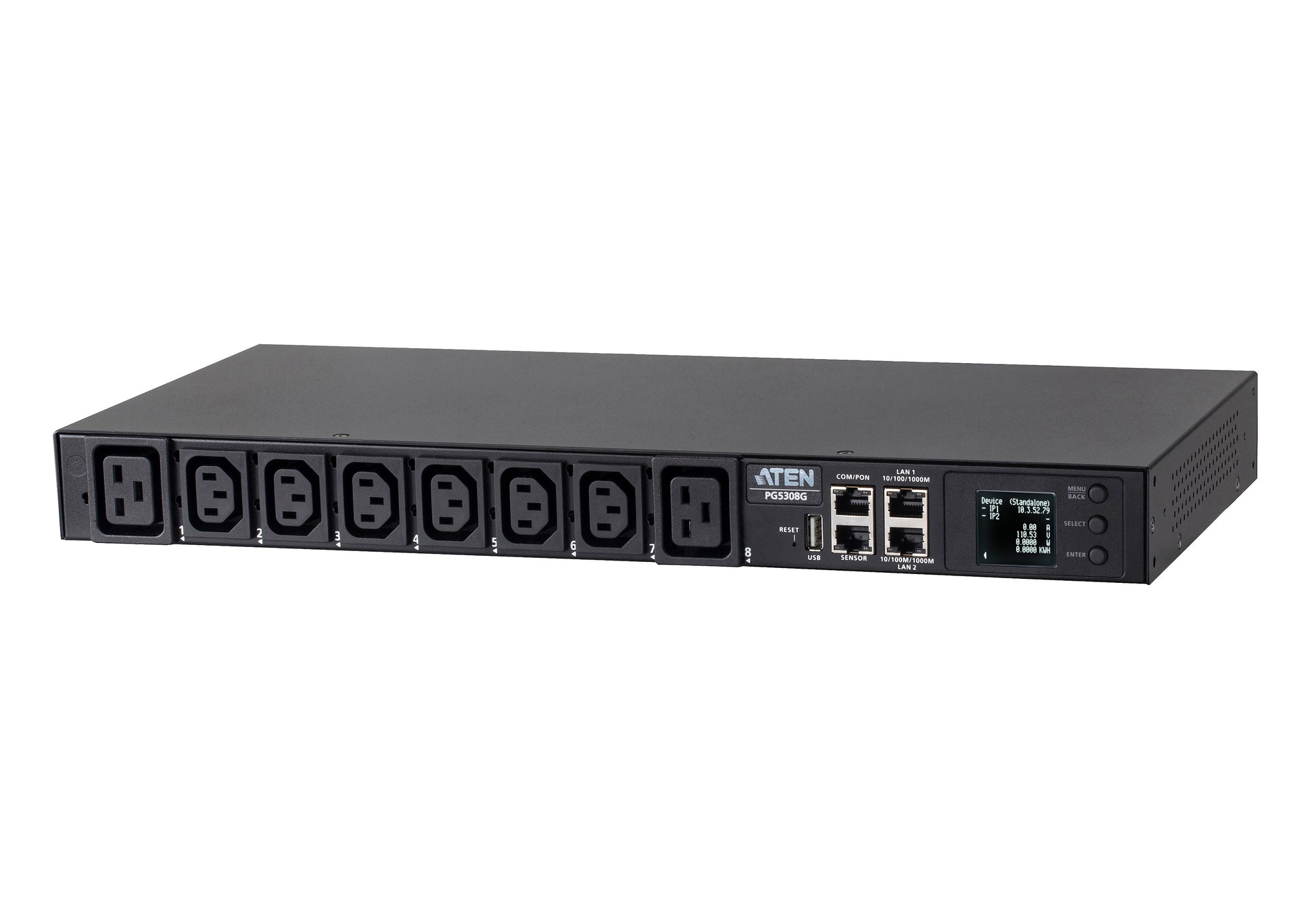 ATEN PG5308G – Rack-PDU gemessen, 6× IEC C13 + 2× IEC C19, 32 A, Stecker IEC 60309, 1U, 2,3 kW