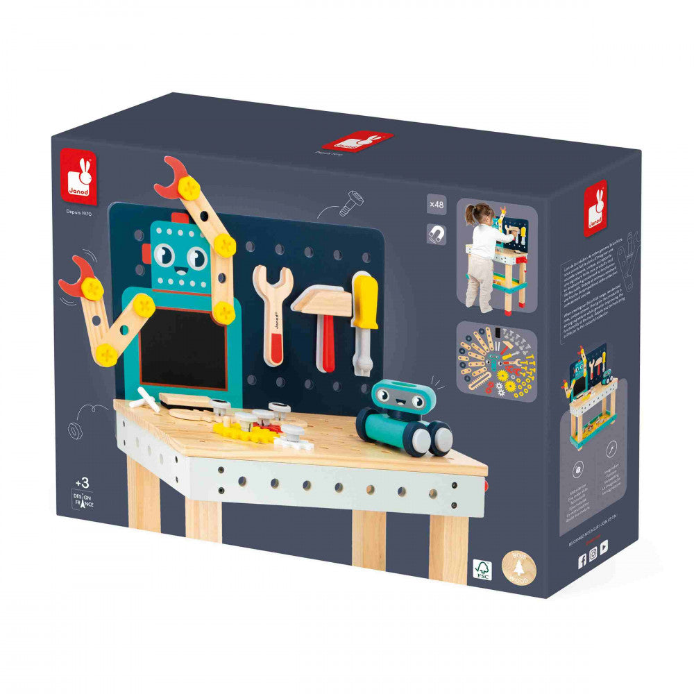 JANOD Brico'Kids Werkbank Roboter – 50-teilig – ab 3 Jahren – 48,0 × 79,0 × 31,5 cm – mehrfarbig – FSC