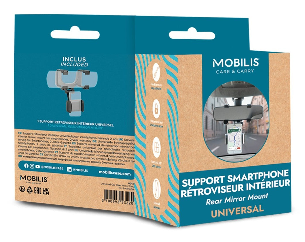 Mobilis 001377 – Auto-Halterung – Spiegelklemme, drehbar 360° – bis 85 mm – für alle Smartphones – Schwarz