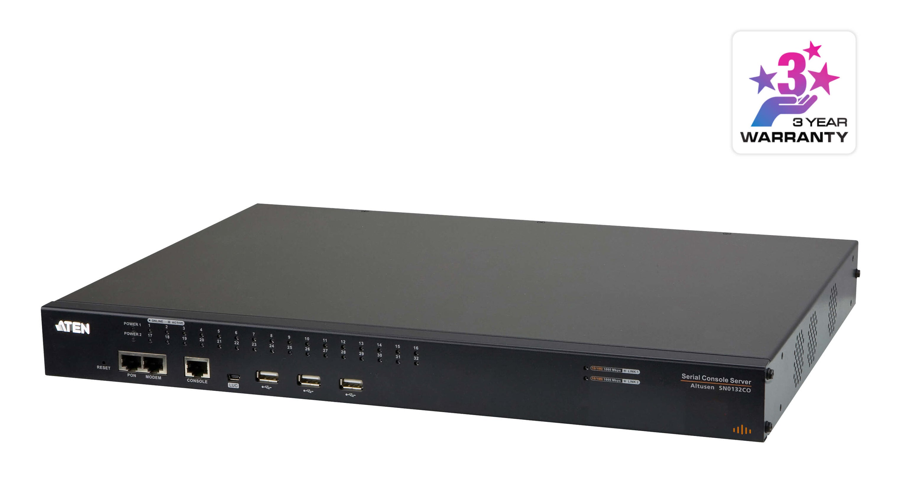 ATEN SN0132CO – Serieller Konsolen-Server – 32×RJ-45, Dual-Strom/Dual-LAN, 1U, Schwarz