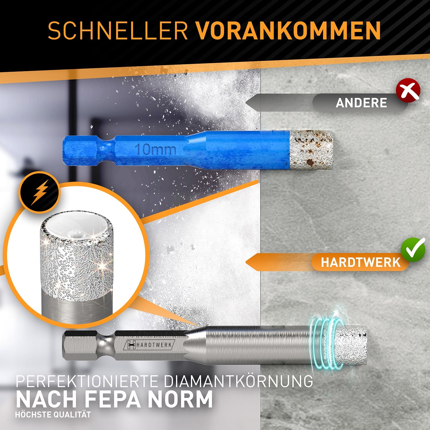 Hardtwerk Fliesenbohrer-Set 5-tlg. 6/8/10/12 mm Diamant 1/4" Sechskantschaft – für Fliesen