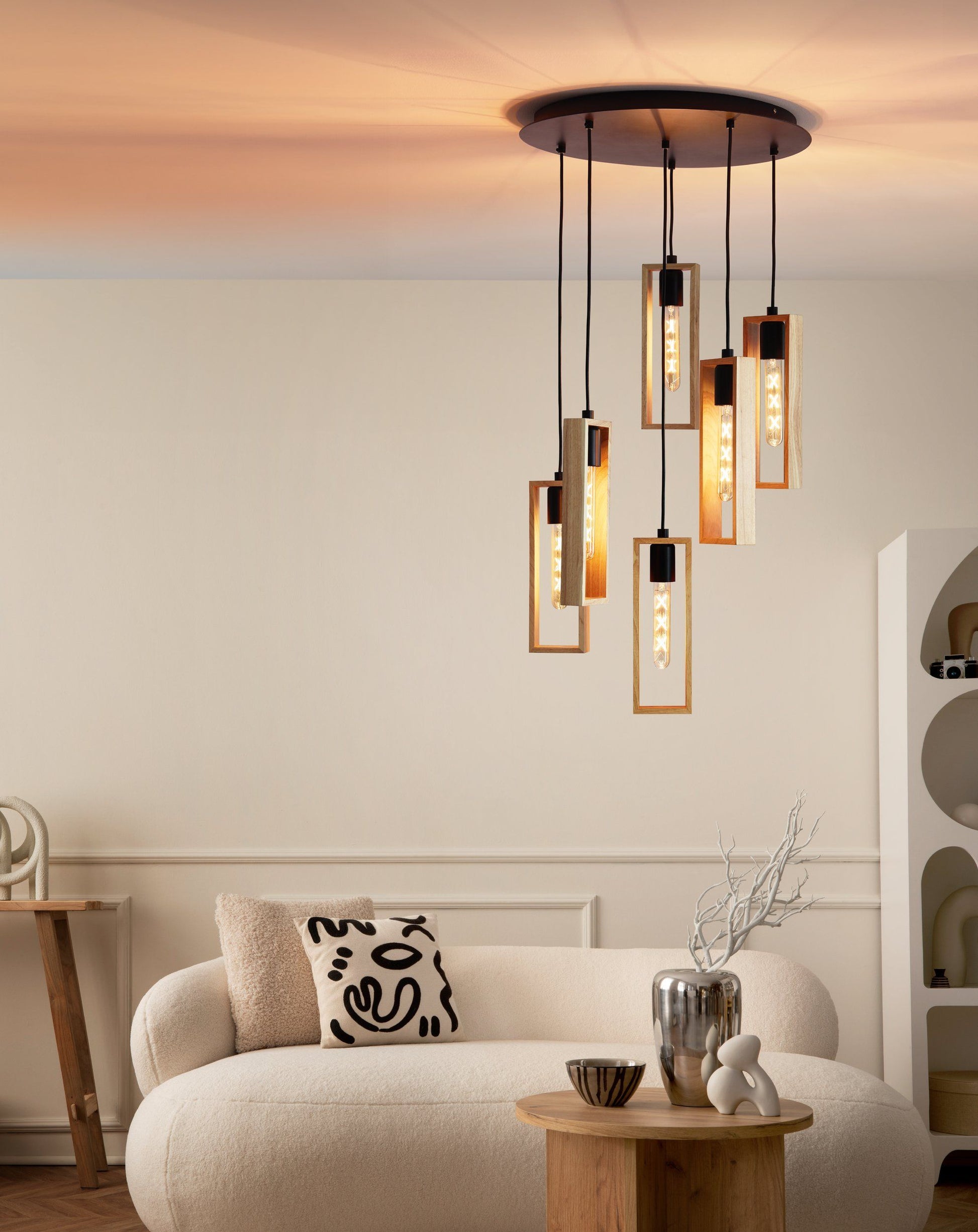 EGLO Hängeleuchte Littleton – Ø 50 × 150 cm, 360 W, dimmbar, schwarz/holz, E27, exkl. Leuchtmittel
