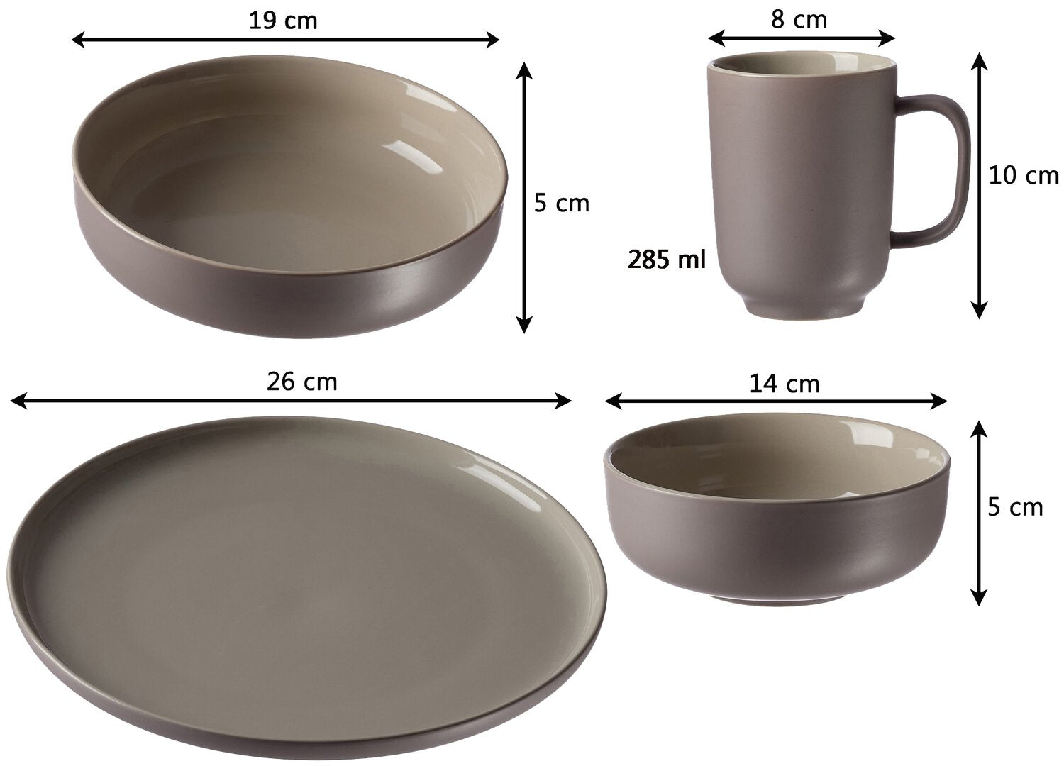 Ritzenhoff & Breker Geschirrset Jasper – 16-teiliges Set, Speiseteller Ø 26 cm, Suppenteller Ø 19 cm, Steingut