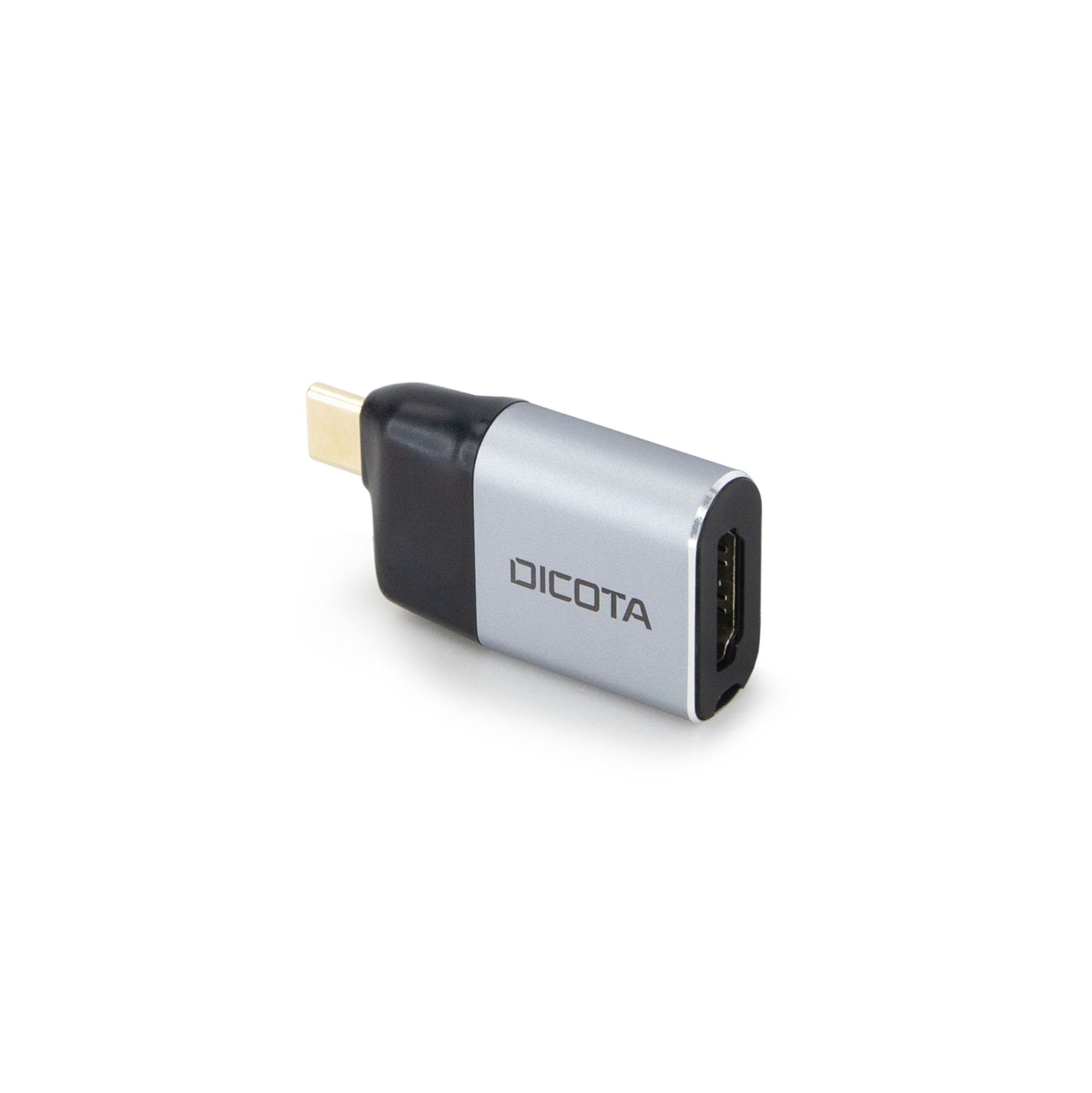 DICOTA D32047 USB-C-zu-HDMI-Adapter – 4K (3840 × 2160) @ 60 Hz, PD 100 W, Metall, Schwarz/Silber
