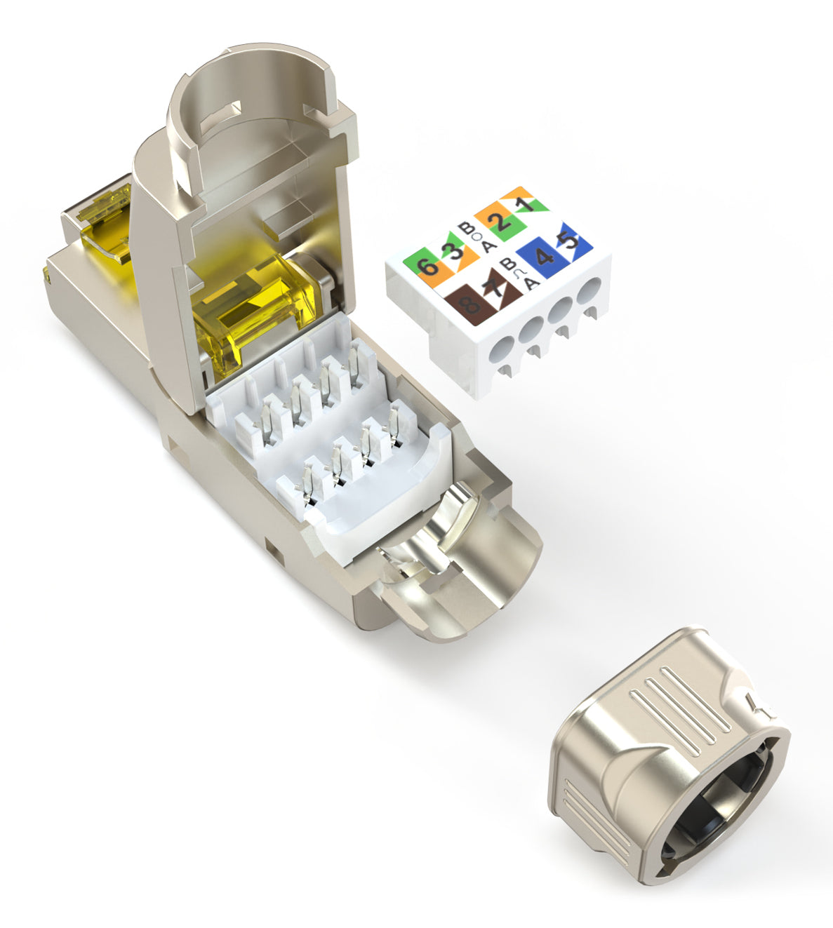 Digitus DN-93638 RJ-45-Stecker – Cat6a, geschirmt, gerade, Nickel/Gold-Kontakte, Silber/Gelb, PoE++ (4PPoE), 1
