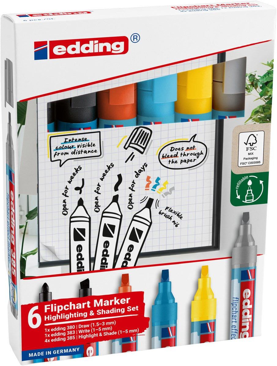 Edding Flipchart-Marker – sortiert – 6er-Set – nachfüllbar