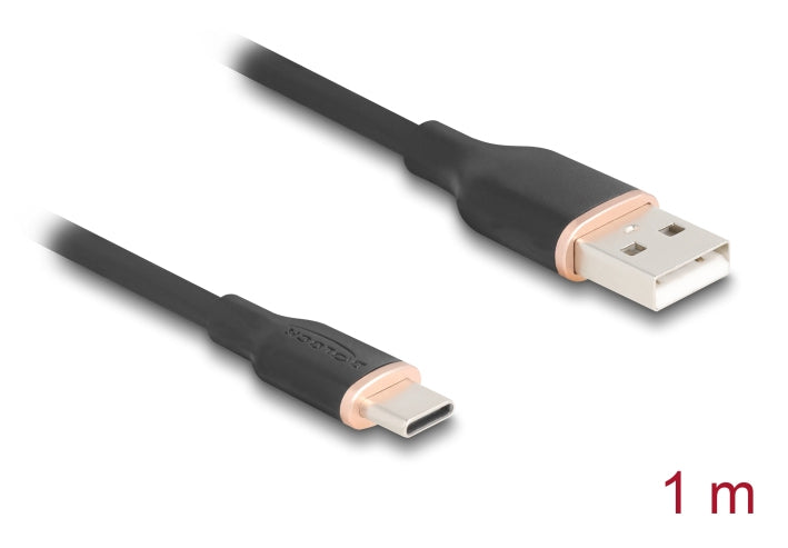 DeLOCK USB-A auf USB-C Kabel – USB 2.0 (480 Mbit/s) – 1 m – Silikon, Goldkontakte – Schwarz