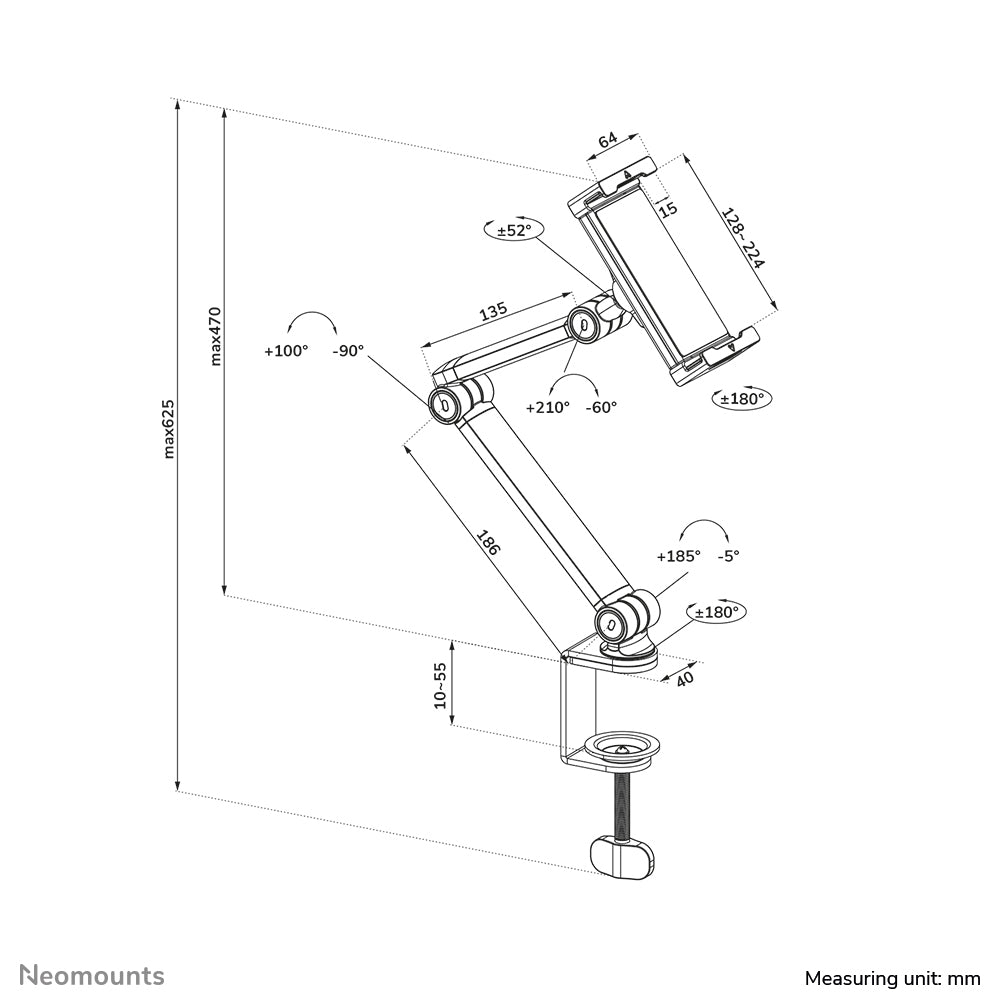Neomounts Tablet-Arm (Tischklemme) – für 4,7–12,9" – Weiss