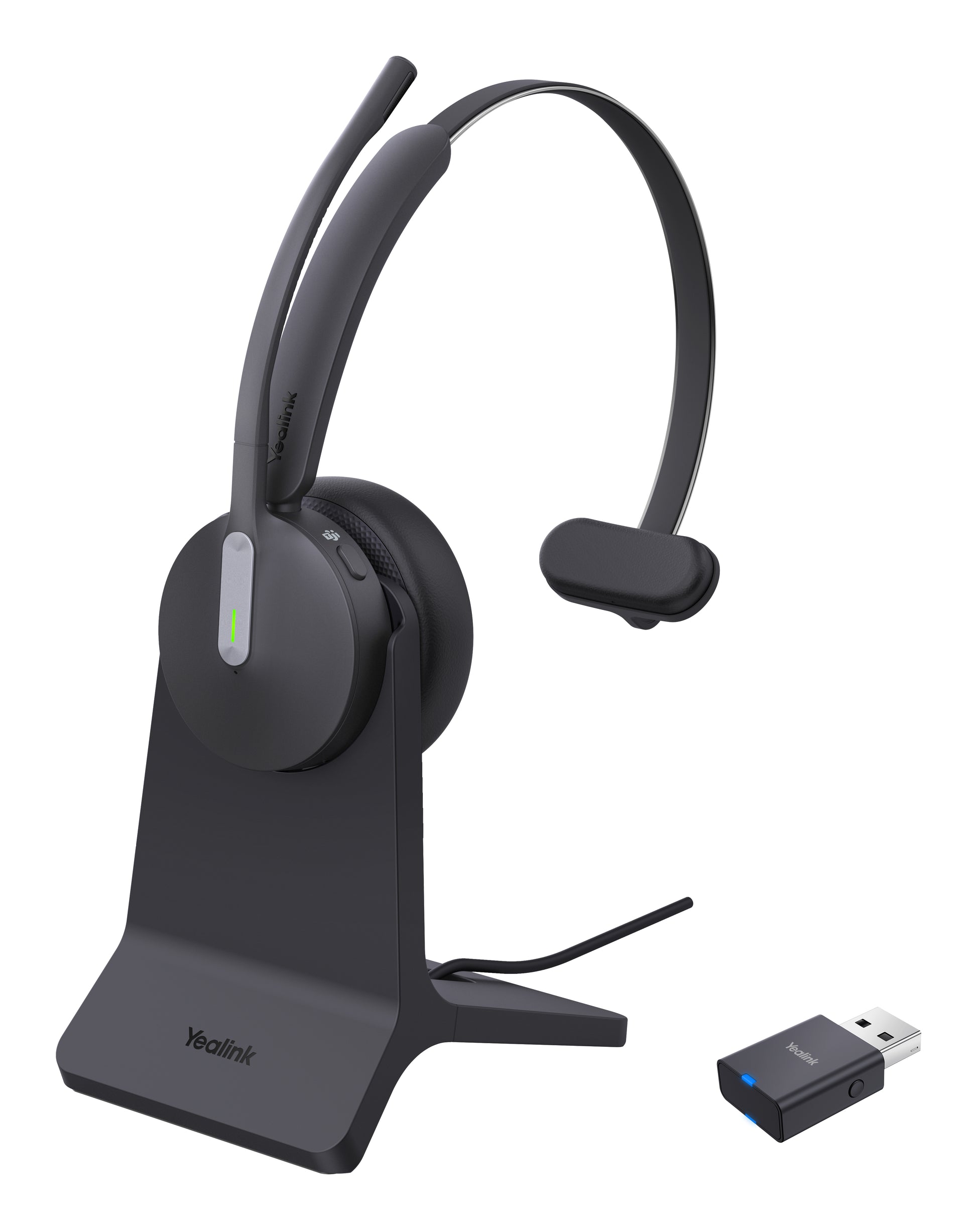Yealink WH64 Hybrid Office-Headset – On-Ear, Mono, BT 5.2, mit Ladestation, Schwarz
