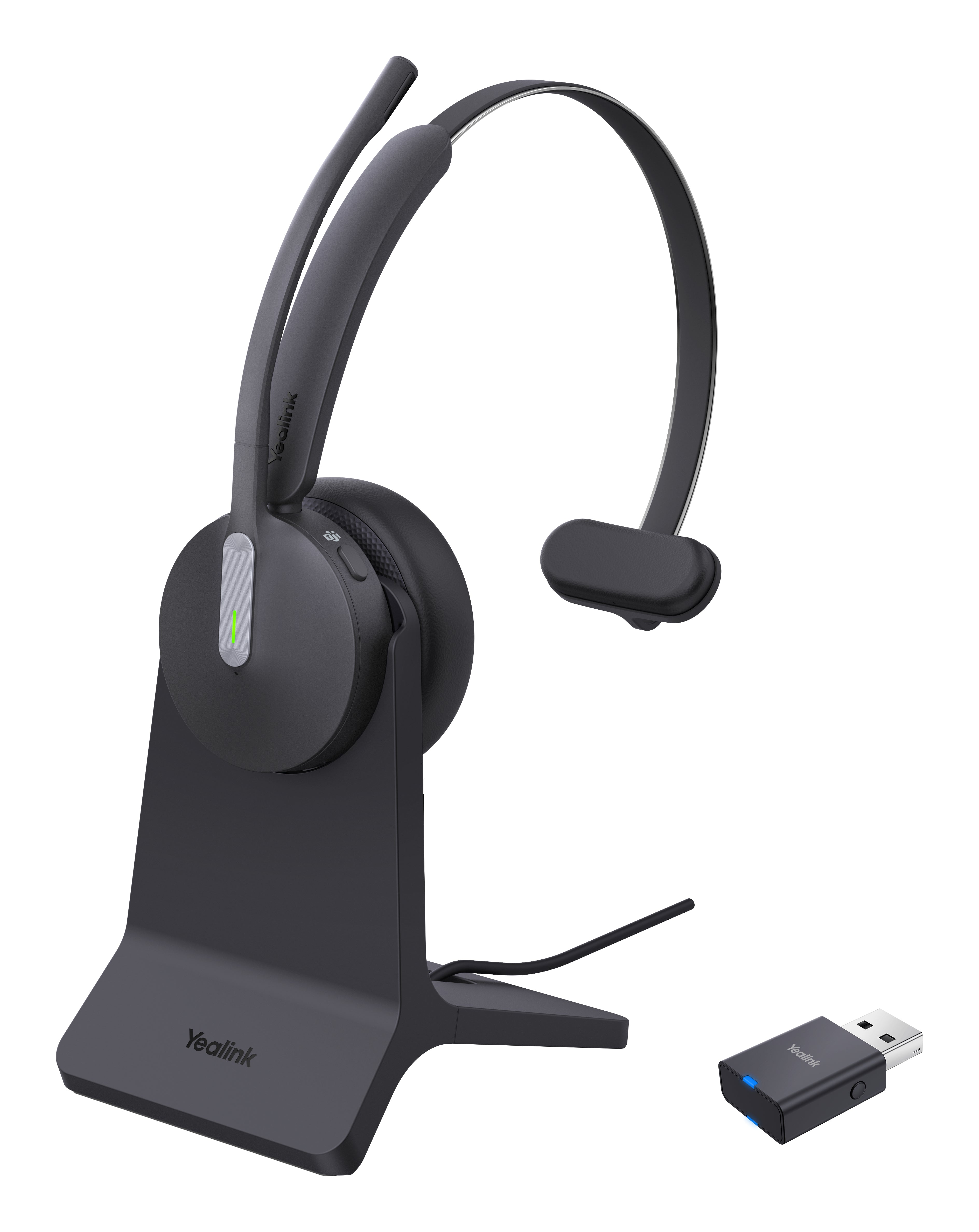 Yealink WH64 Hybrid Office-Headset – On-Ear, Mono, BT 5.2, mit Ladestation, Schwarz
