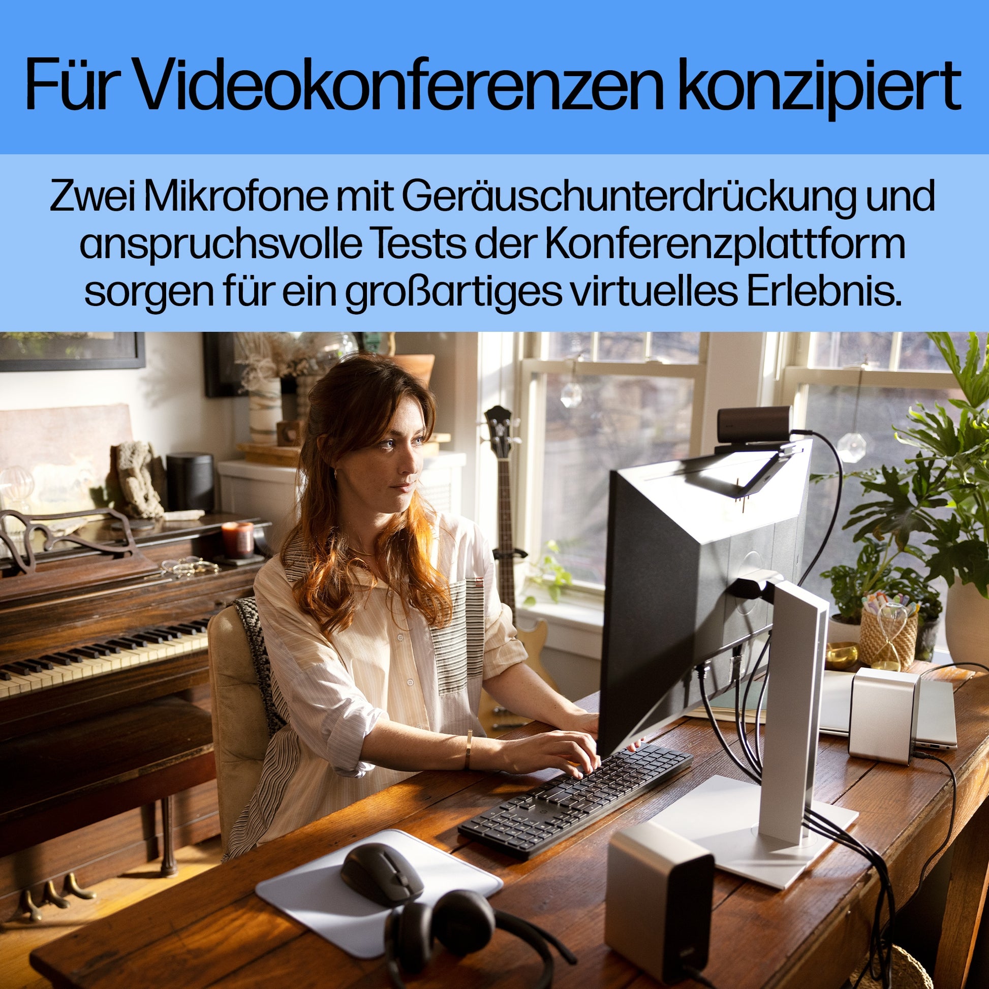 HP 960 – Webcam – 4K, bis 30 fps, USB‑A, Autofokus, 5× digitaler Zoom, Stereo-Mikrofon, Silber