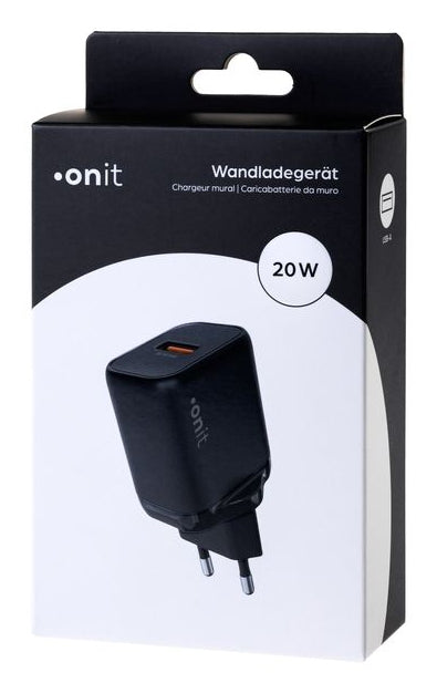 ONIT F02789 USB-Ladegerät 20 W – USB-A×1 – PD, QC 2.0/3.0, GaN – EU-Stecker (Typ C) – Schwarz