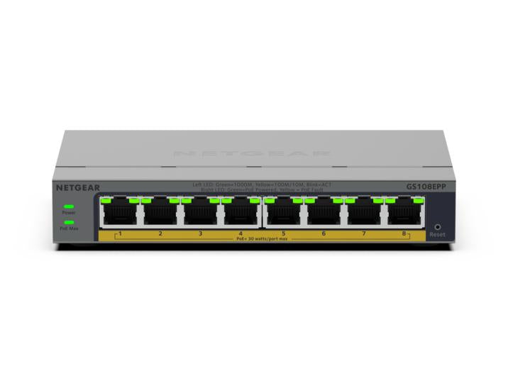 NETGEAR GS108EP – Unmanaged Switch – 5× 1G, 4× PoE+, PoE-Budget 123 W, Desktop