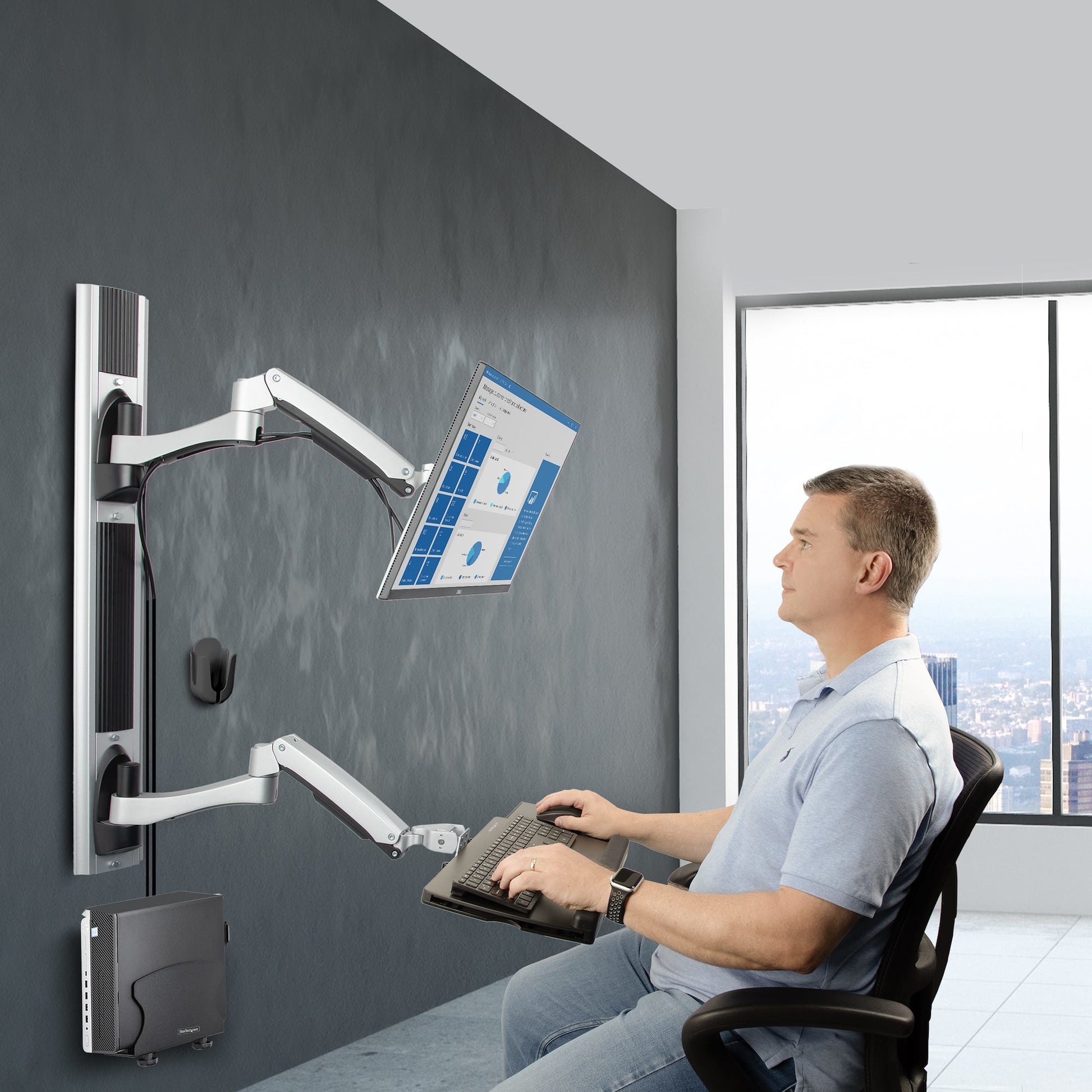 StarTech.com Monitor-Wandhalterung – 27–32" – VESA 75×75/100×100 mm – bis 10 kg – Tastaturarm – für Monitore