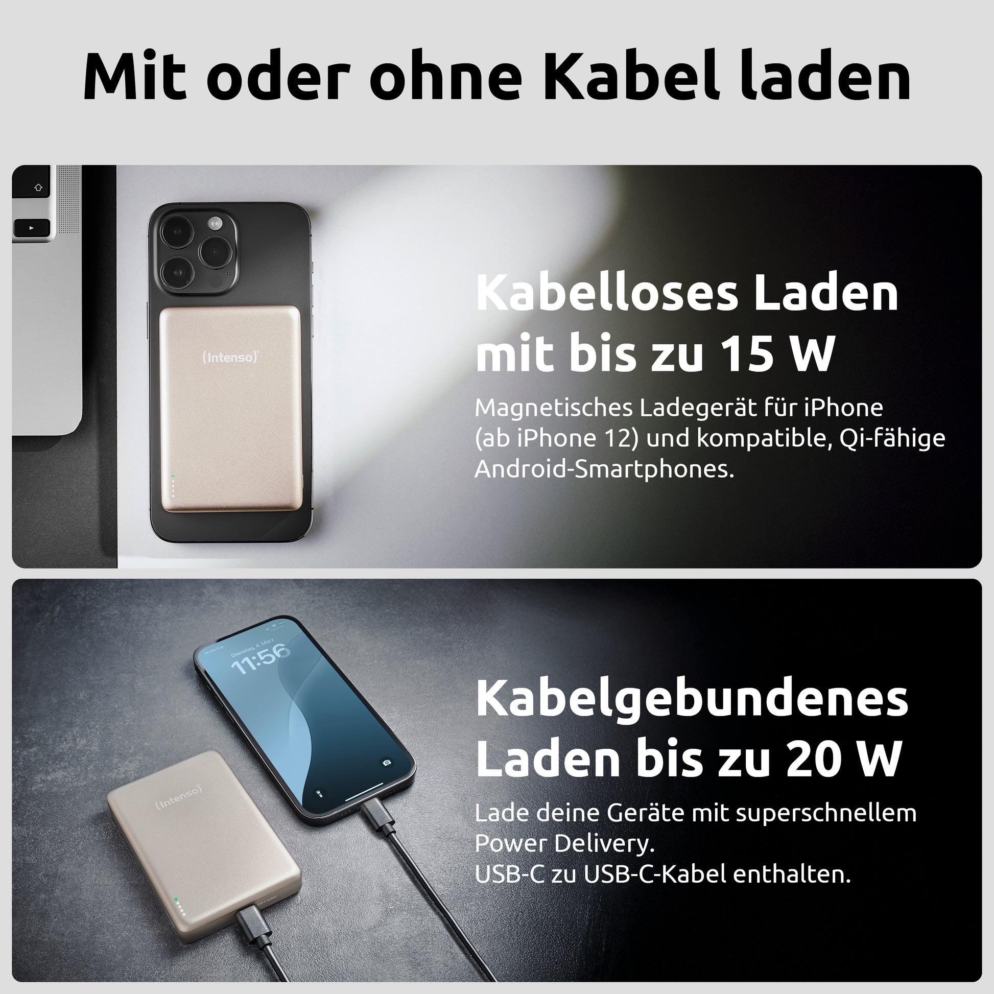 Intenso MagSafe Powerbank 10000 mAh, PD 20 W, für iPhone (MagSafe), Champagner