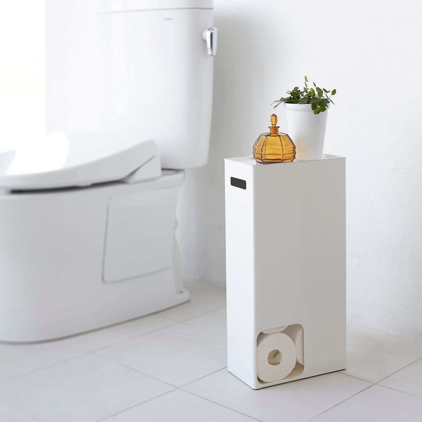 Yamazaki Tower – Toilettenpapierständer – Stahl, Weiss, für 8 Rollen, 23 × 12,5 × 48 cm