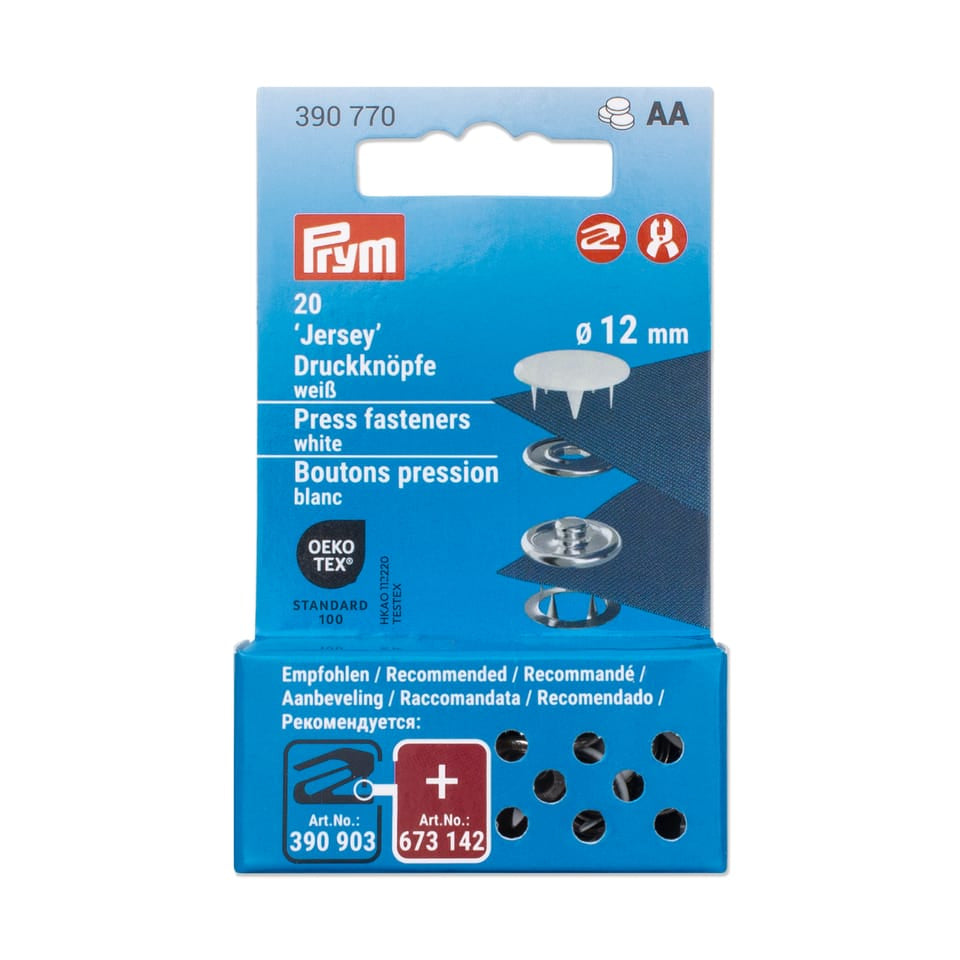 Prym Druckknöpfe Ø 12 mm – Jersey, Messing, Weiss, 20 Stück