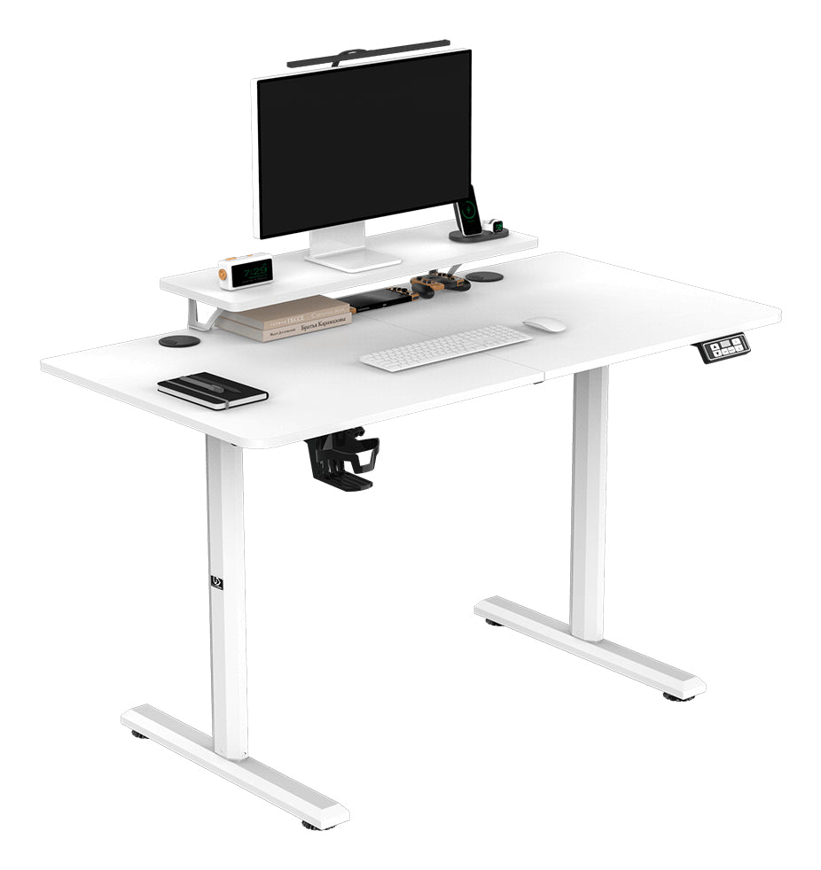 Ultradesk Highlander Gaming-Tisch – 120 × 60,5 cm, elektrisch höhenverstellbar, weiss, Holz