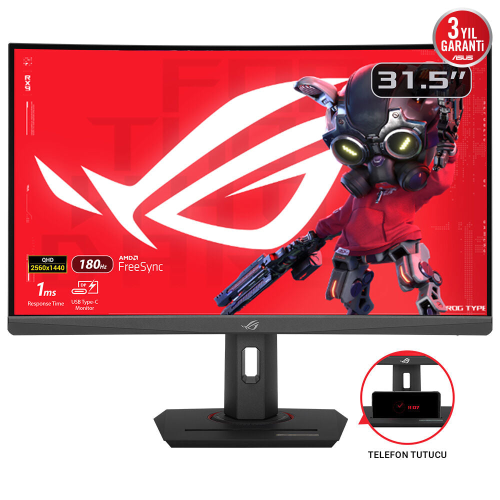 ASUS XG32WCS – Monitor, 31,5" 2560 × 1440 (WQHD), VA, Curved, 180 Hz, 400 cd/m², VESA 100 × 100, Schwarz