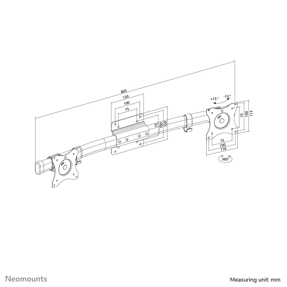 Neomounts FPMA FPMA-CB100BLACK – Wandhalterung, Dual, bis 27", VESA 75 × 75/100 × 100 mm, 18 kg, drehbar