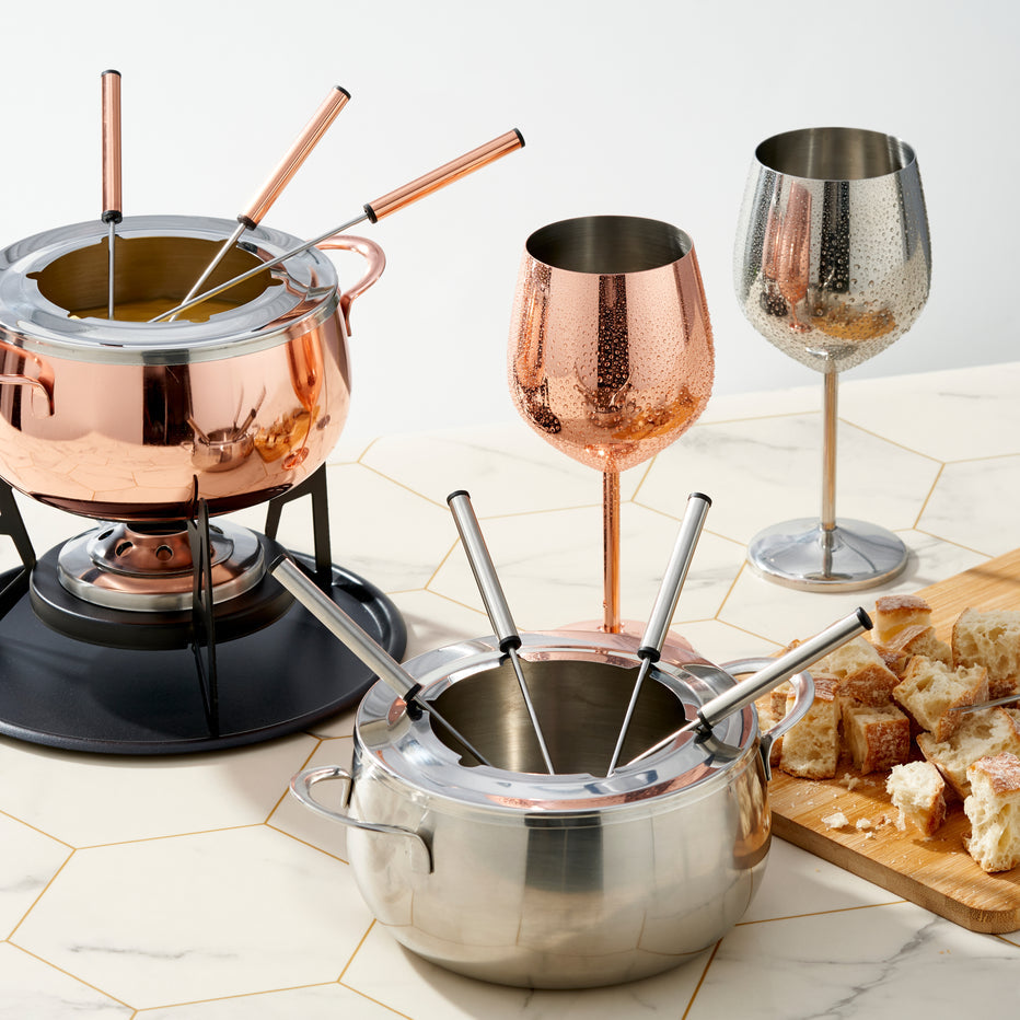 Oak & Steel Fondue-Set – 2 l – Edelstahl – für Schokoladenfondue – Roségold, 6 Personen