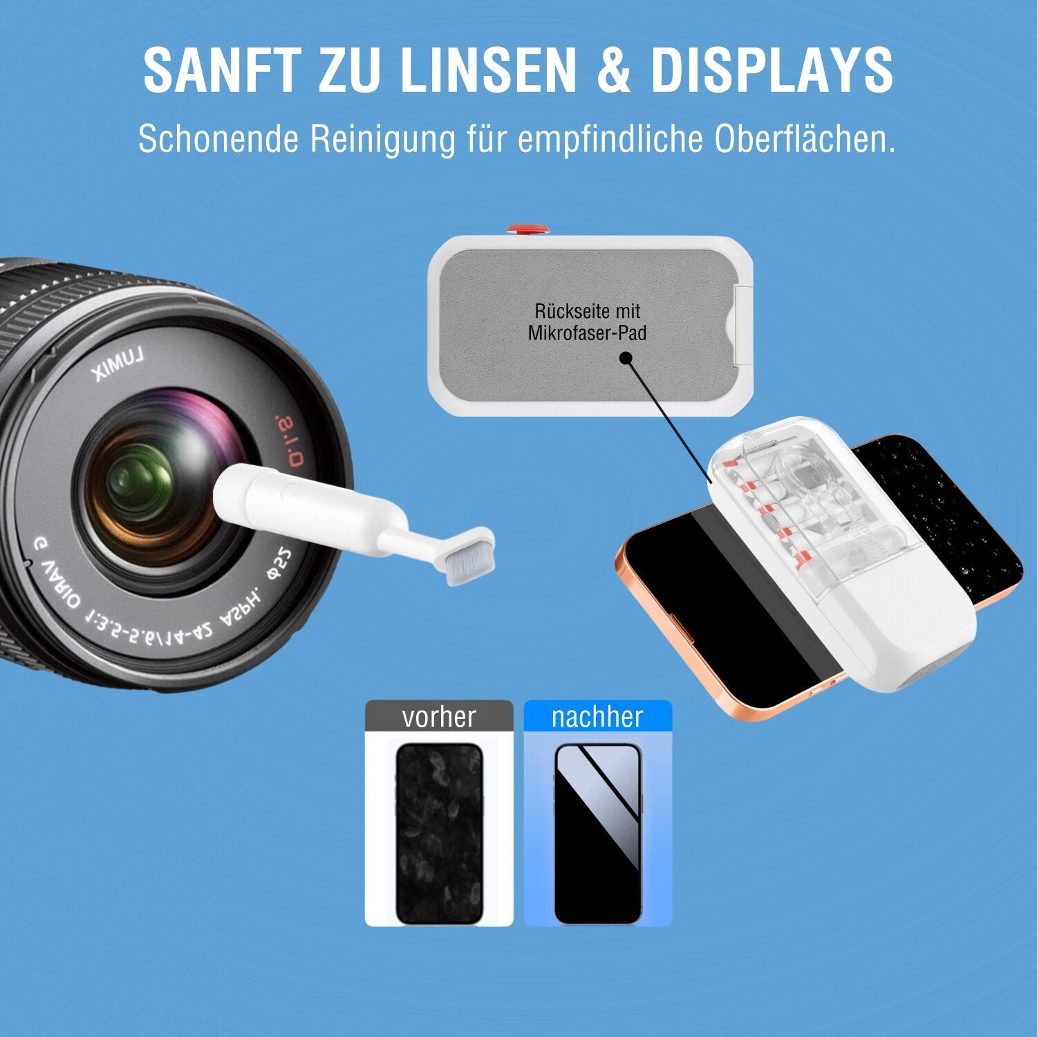 4smarts Display-Reinigungsset, 10er-Set – für Smartphones und Geräte – Weiss/Grau