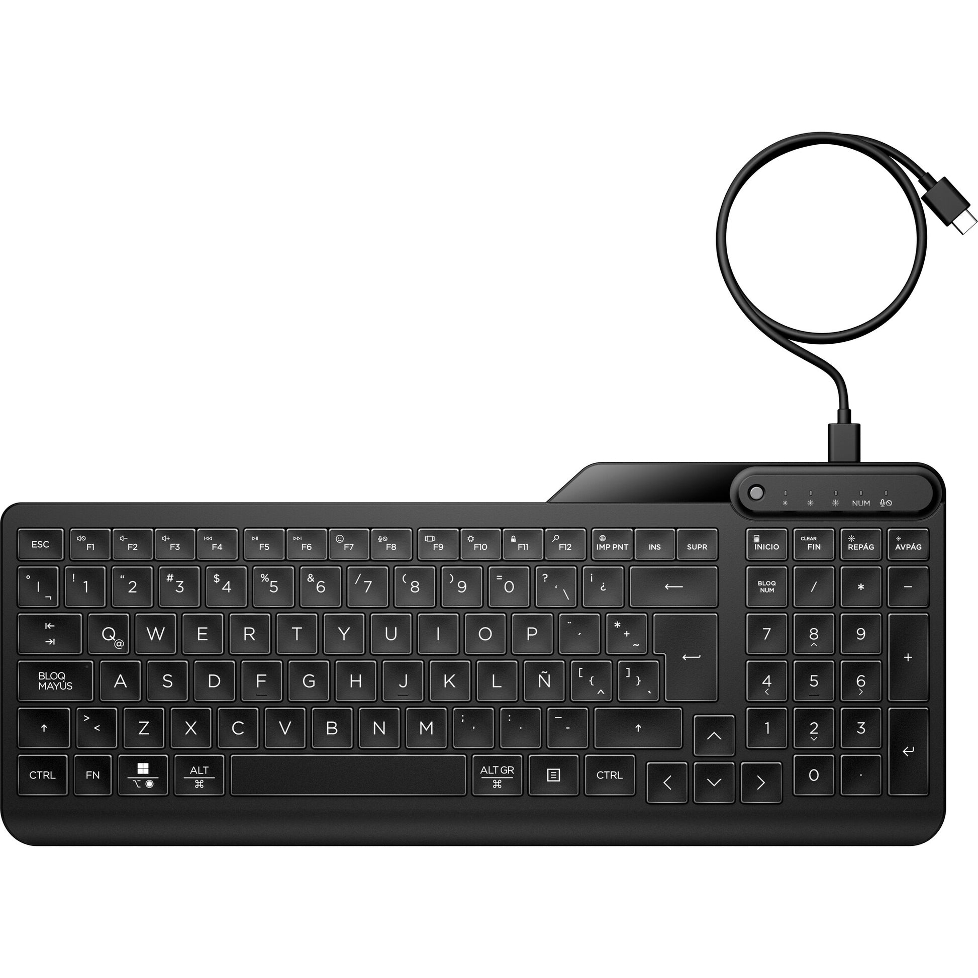 HP 405 – Tastatur – Membran, kabelgebunden – USB-C – beleuchtet – auslaufsicher – schwarz