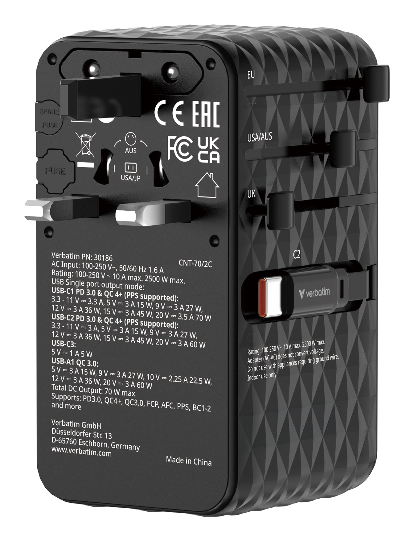 Verbatim Charge 'n' Travel Ladegerät – 70 W, 2× USB-C