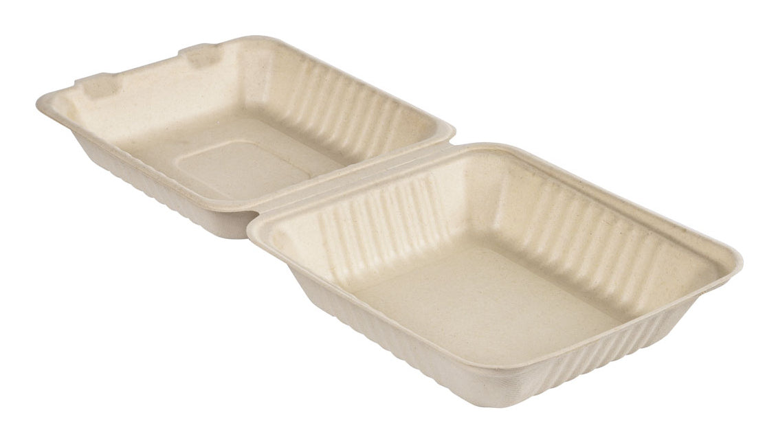 BioPak Take-away-Box, Bagasse (Zuckerrohr) – 1'000 ml 223 × 200 × 45 mm, braun