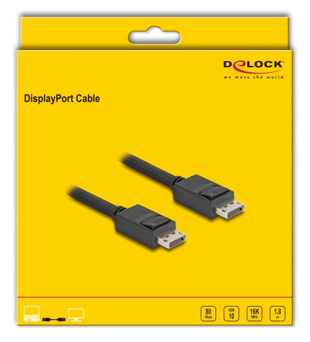 DeLOCK DisplayPort-zu-DisplayPort Anschlusskabel – 1,8 m, DisplayPort 2.1, 80 Gbps, schwarz