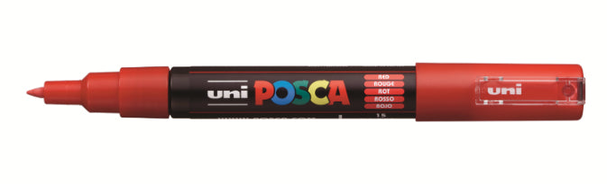 Uni-Ball POSCA PC-1M Acrylmarker – Rundspitze 0,7–1 mm – Rot – für Glas, Metall und Kunststoff