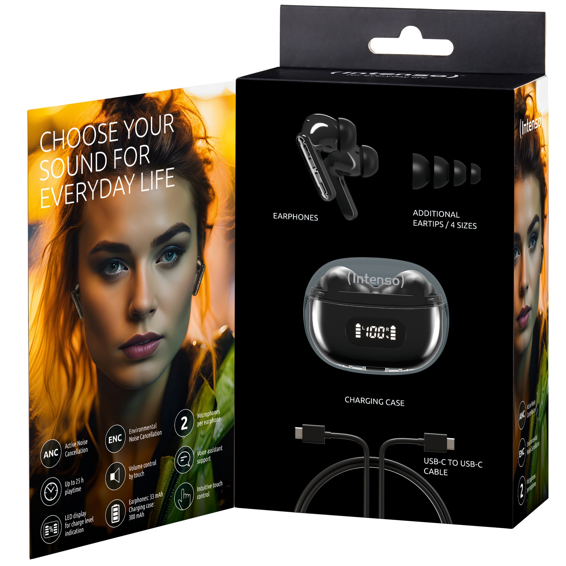 Intenso Buds Plus T310AE TWS In-Ear – ANC, mit Ladecase, Schwarz, BT 5.4