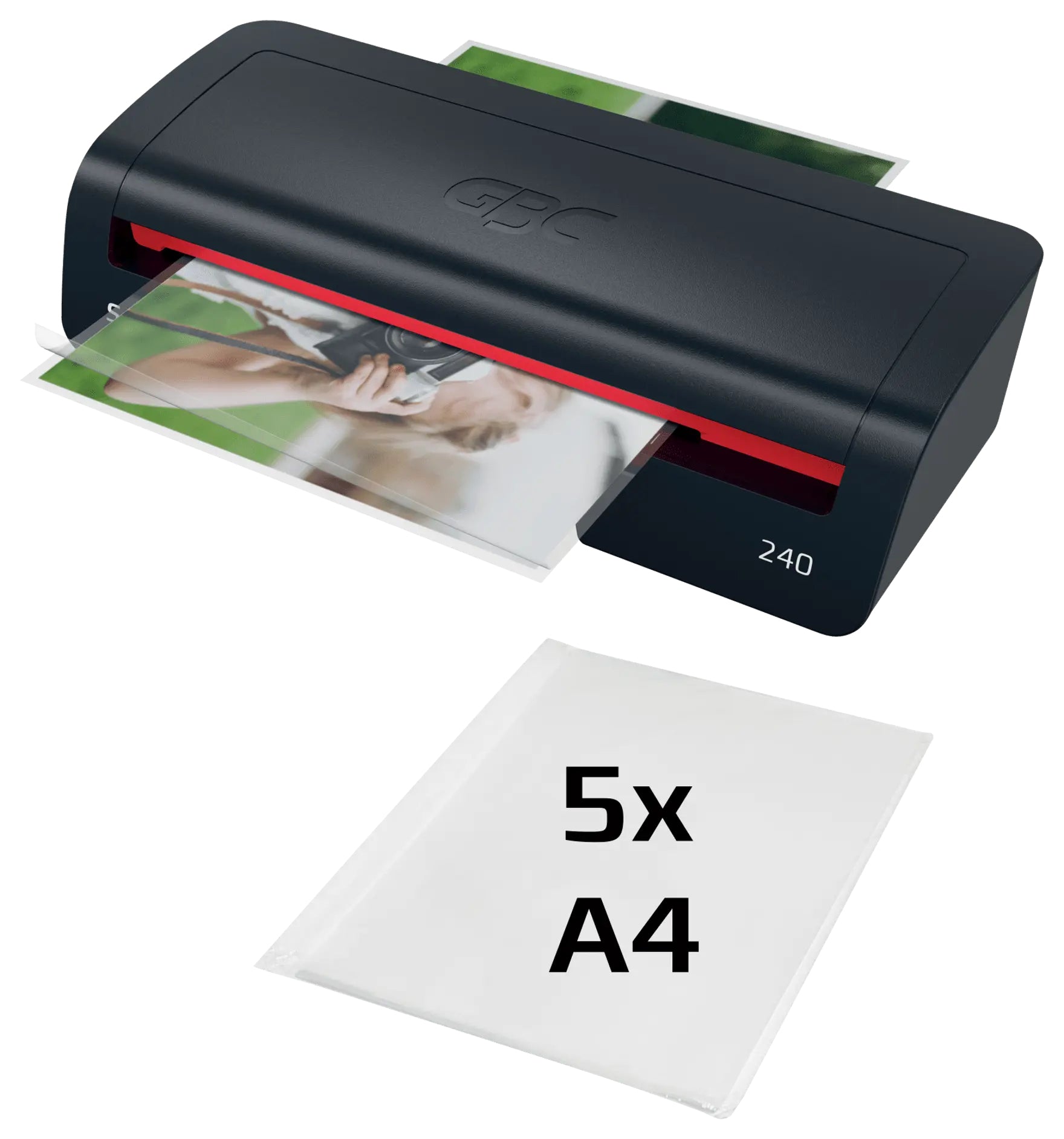 GBC 240 Laminiergerät A4 – 2 Rollen, 75–125 µm, Aufheizzeit 2 Min., 400 mm/min, Schwarz