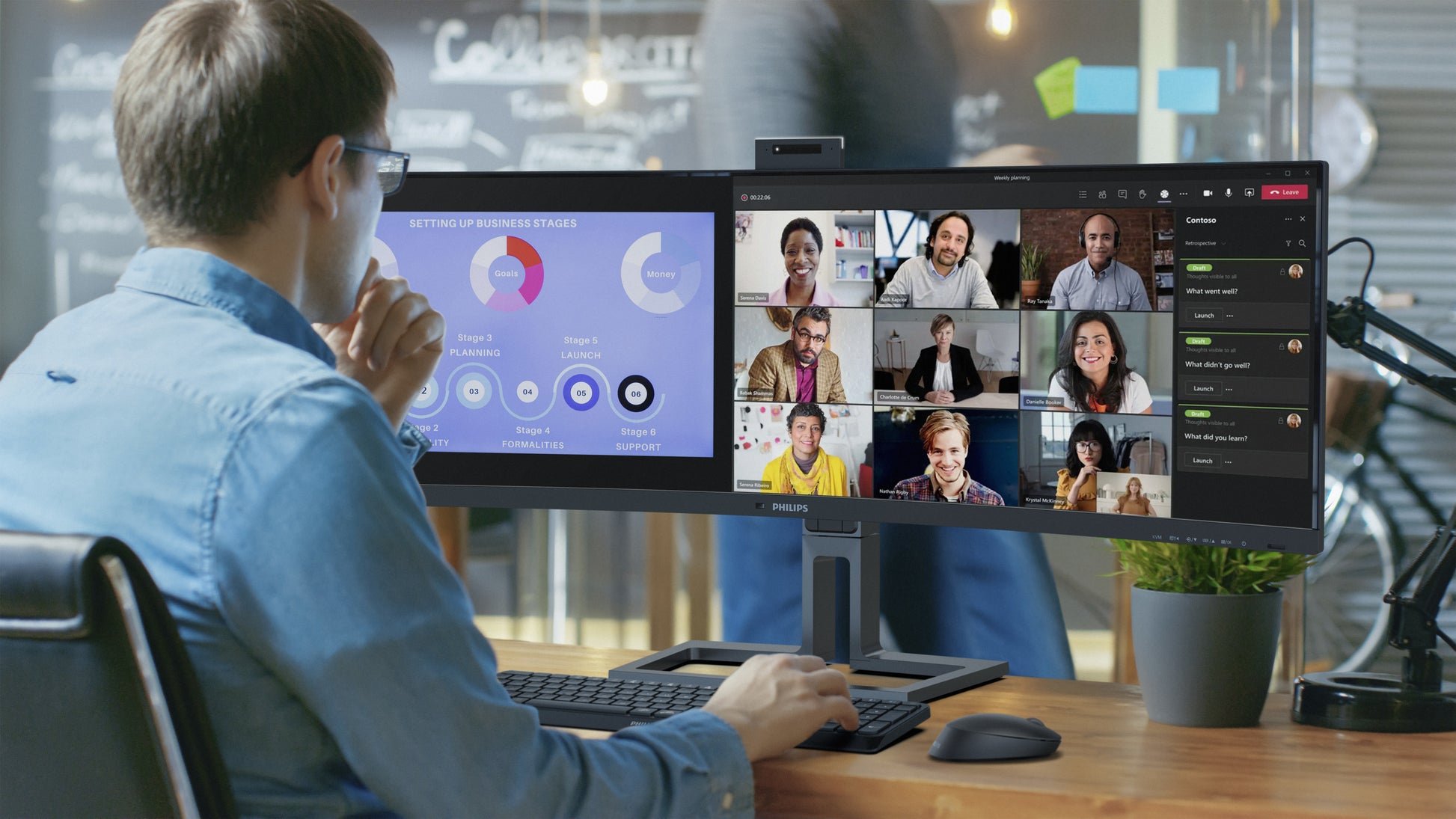 Philips 6000 Serie 45B1U6900CH/00 – Monitor, 44,5", VA, 75 Hz, 450 cd/m², Webcam, KVM, VESA 100 × 100