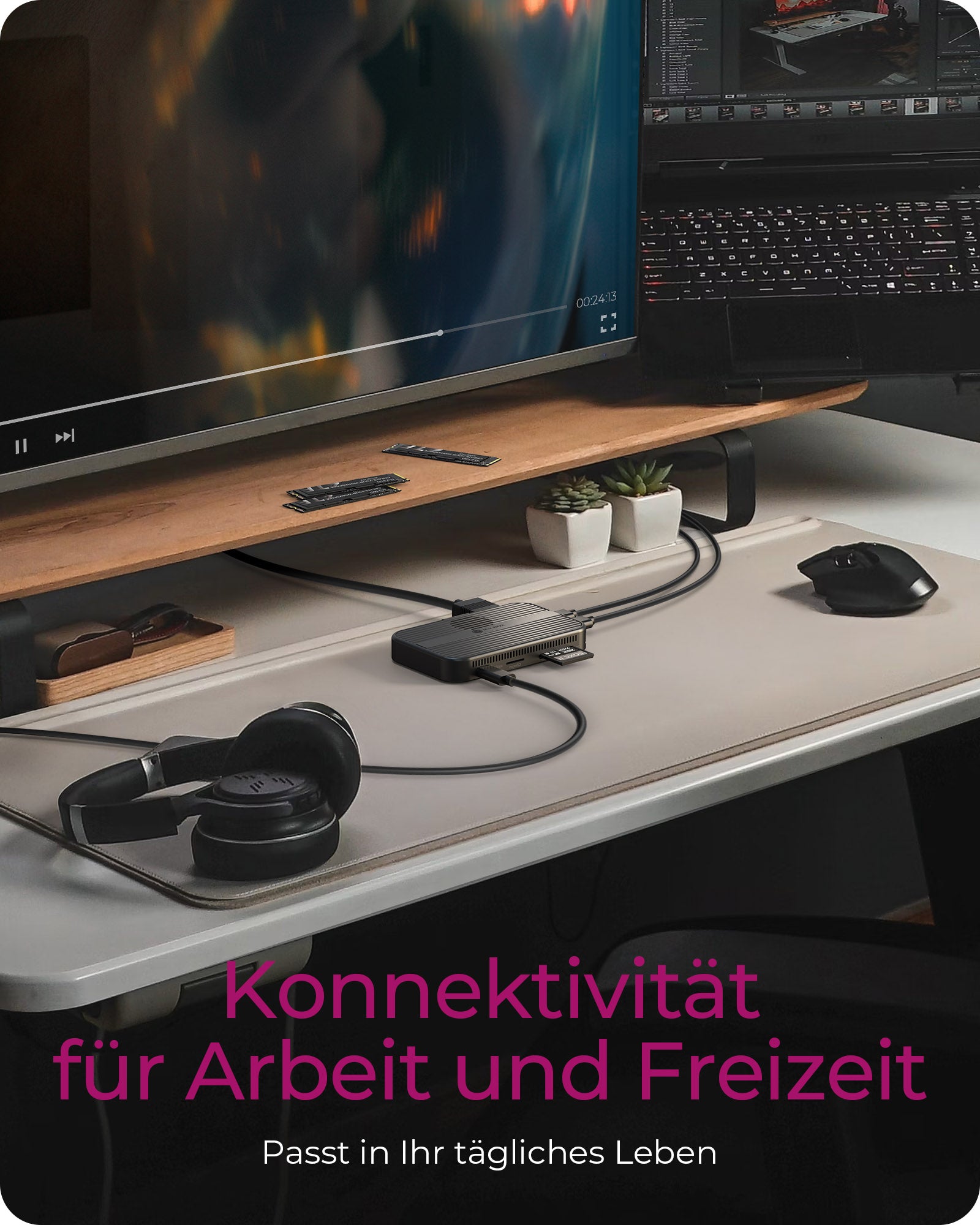 ICY BOX IB-DK4071M-CU31 Dockingstation – USB-C, 1× HDMI, 1× USB-A, 100 W PD, SD/microSD, für Windows/Mac/Linux