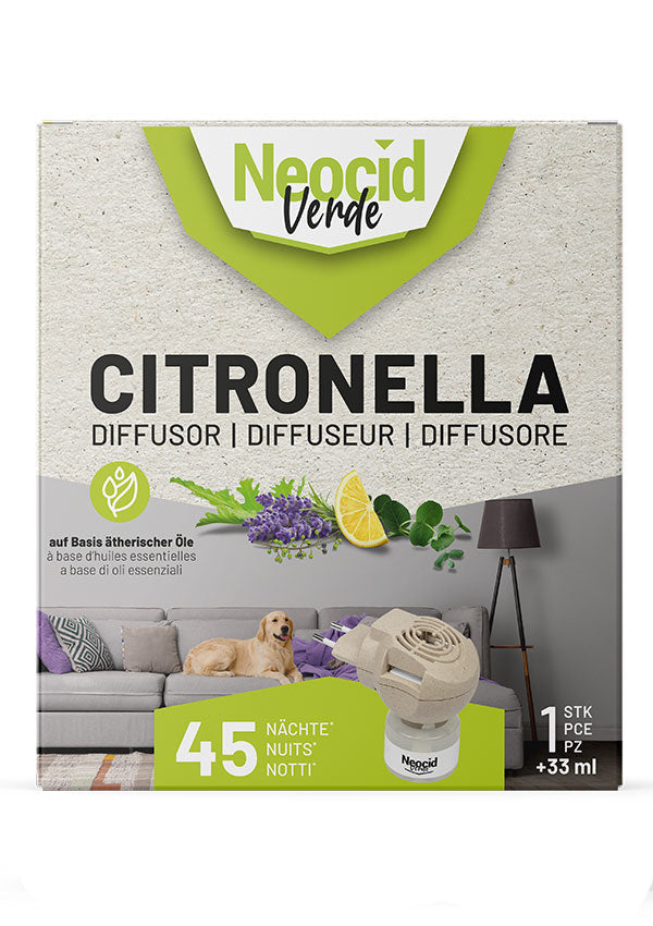 Neocid EXPERT Citronella Diffusor – 6,5 × 10,5 × 9,6 cm – grau – 33 ml – für Innenbereich
