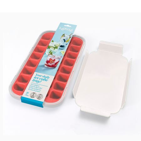Lékué Eiswürfelform 32 Stk., 18,7 × 34,2 × 4,4 cm, Kunststoff (SBS), Rot, mit Deckel