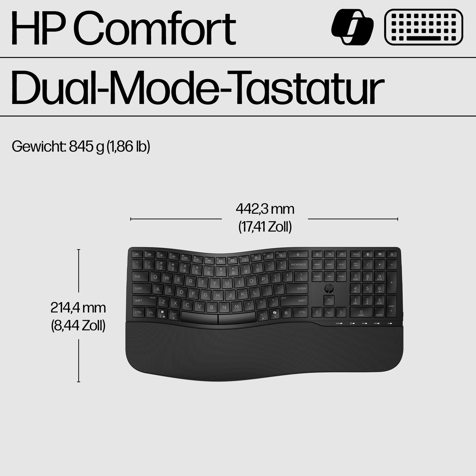 HP 680 Comfort – Tastatur, kabellos (Bluetooth/2,4 GHz)