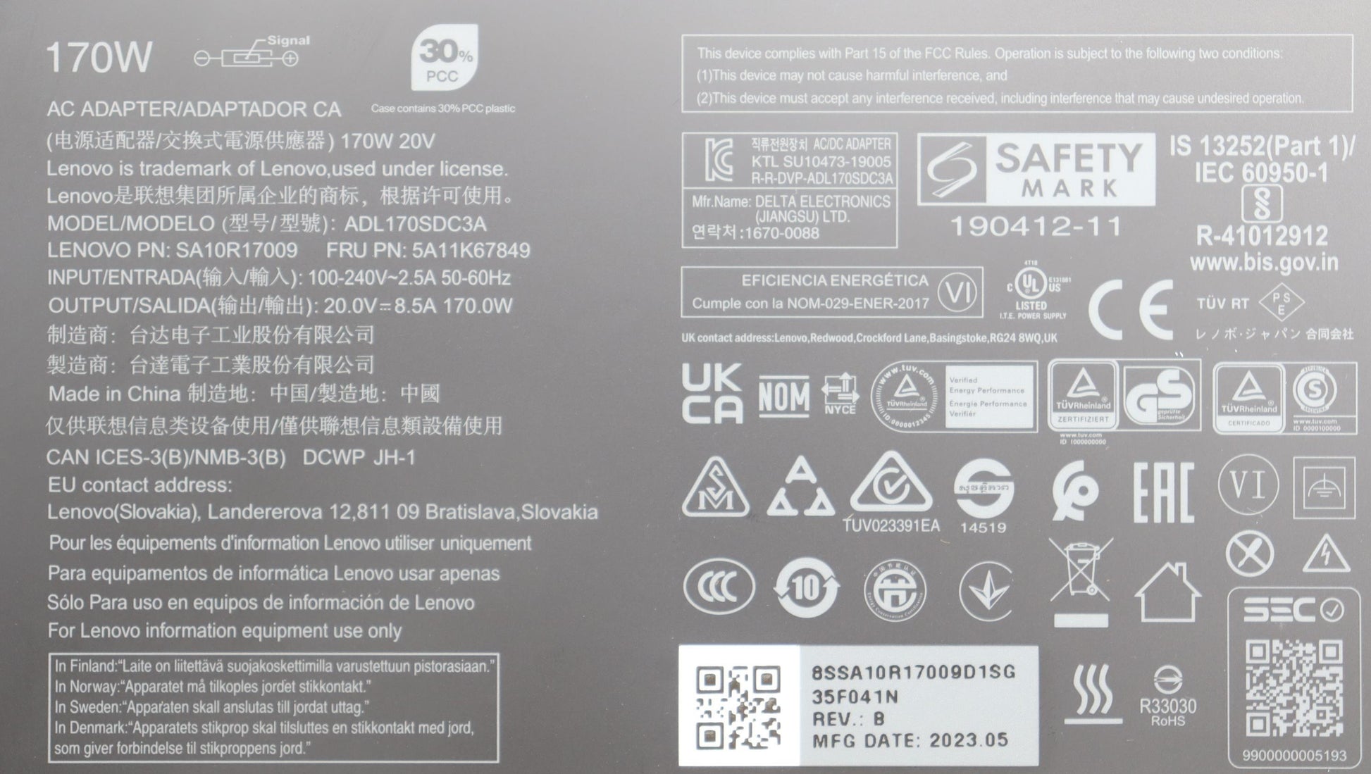 Lenovo 5A11K67849 Netzteil 170 W (20 V, 8,5 A) – für ThinkPad
